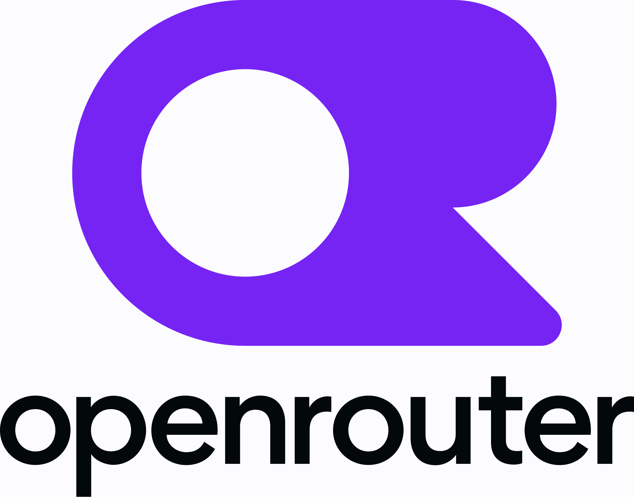 Símbolo roxo e nome OpenRouter em arquivo oficial da marca sobre fundo claro.